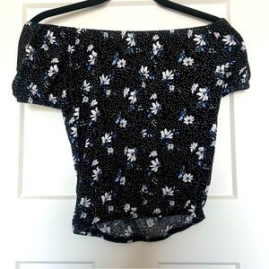 Black / Blue Floral Crop Top
